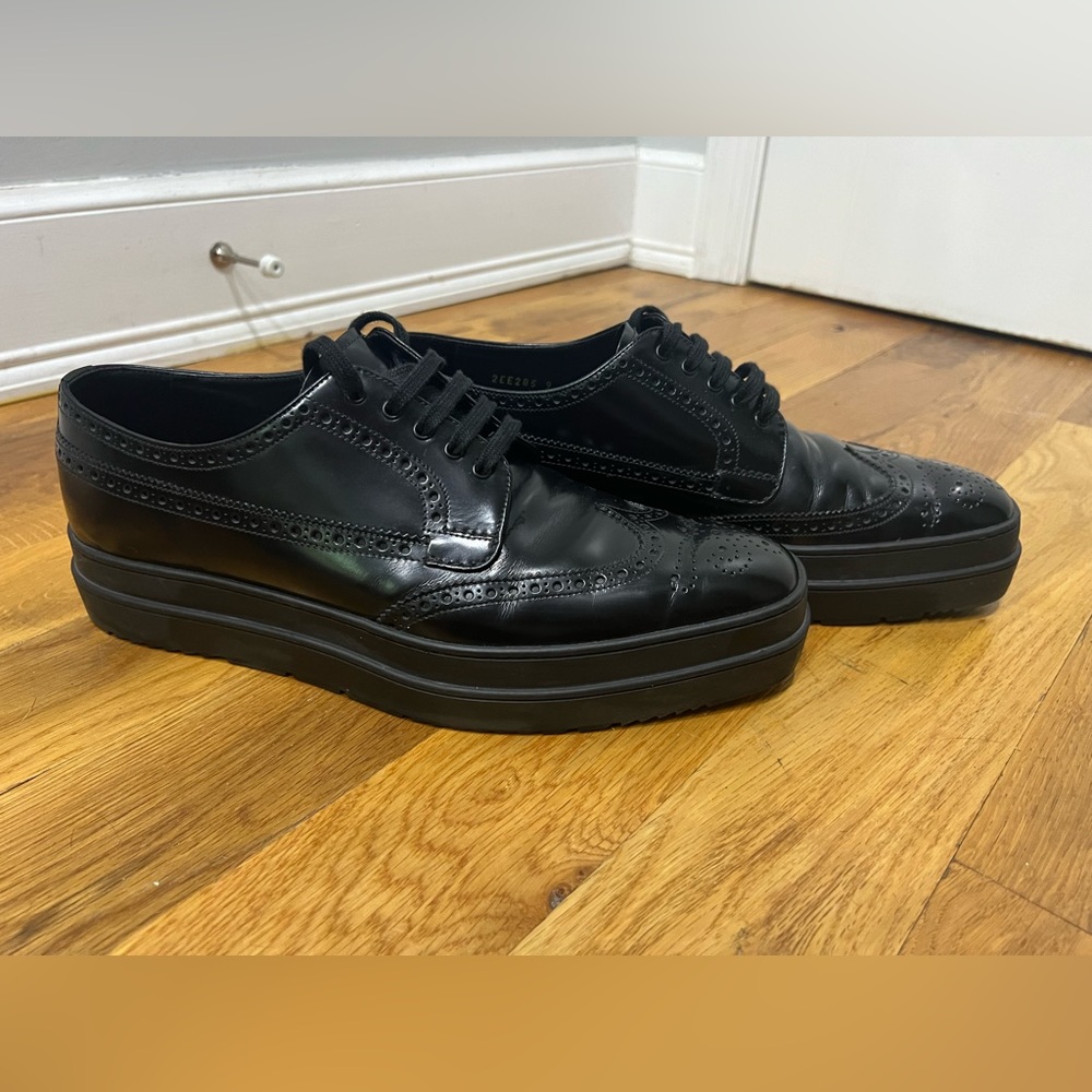Prada leather platform derbies black